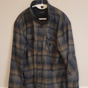Roark Nordsman Flannel Shirt Mens L Classic Fit Grey Brown Plaid Snap Front